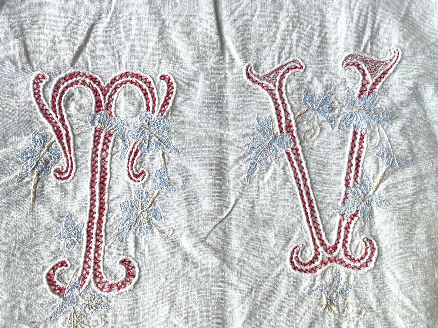 vintage hand embroidered top sheet, TV