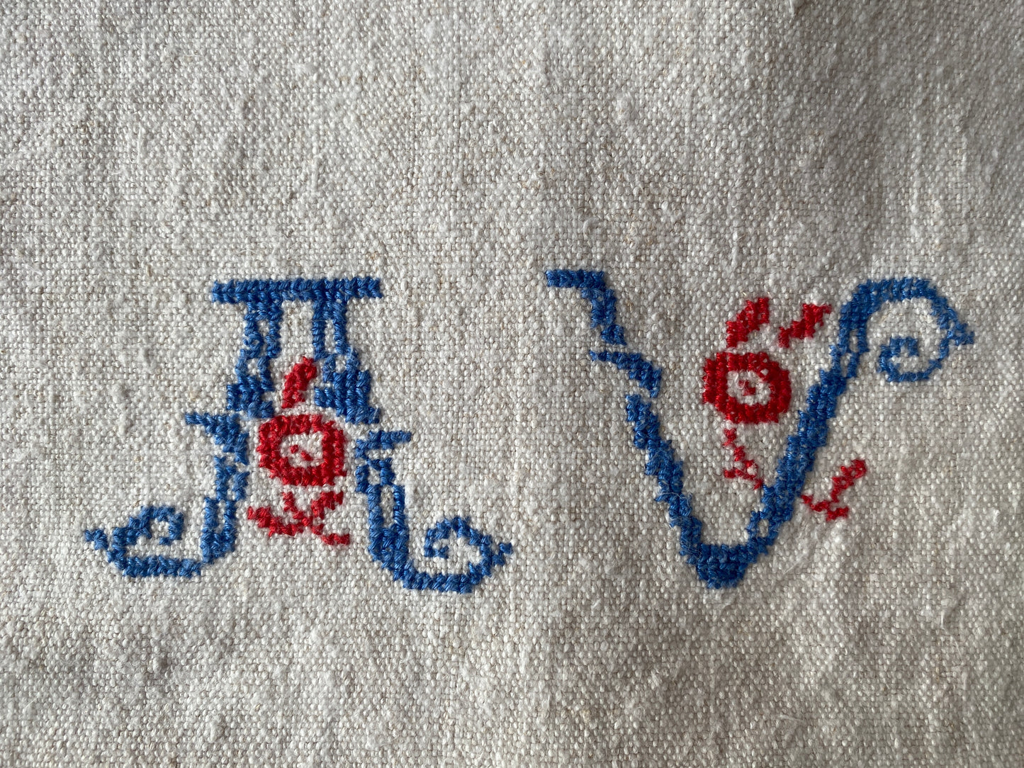 vintage hand embroidered top sheet, AV