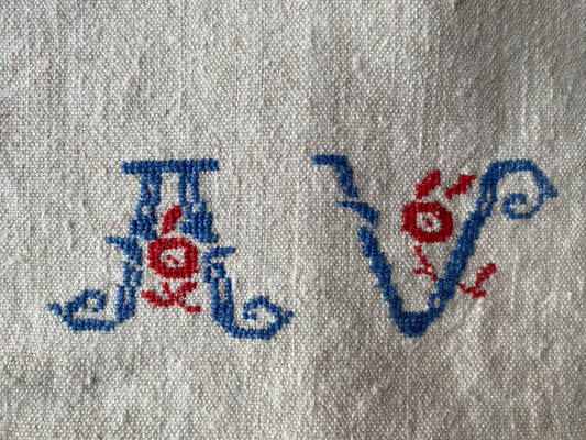 vintage hand embroidered top sheet, AV