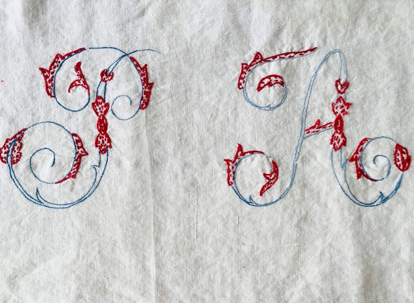vintage hand embroidered top sheet, PA